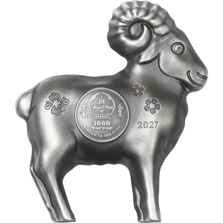 Lunar Year Fluffy Silver Sheep 1 oz argint 2027 Antiqued Shaped Coin