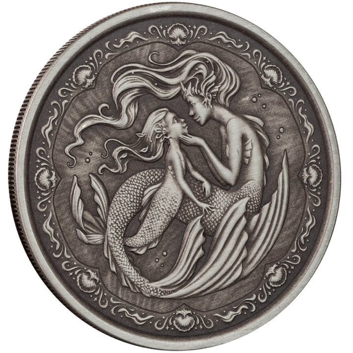 Samoa: Mermaid Mother & Daughter 1 oz Silber 2023 Antiqued Coin