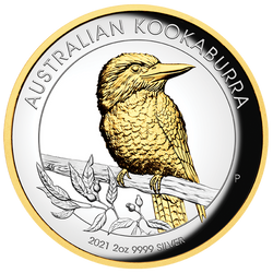 Cucaburra 2 oz Plata 2021 Proof Alto Relieve Dorada