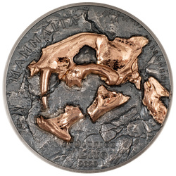 Mongolia: Evolución de la Vida - Nimravidae dorada 1 oz Plata 2023 Moneda de alto relieve envejecida