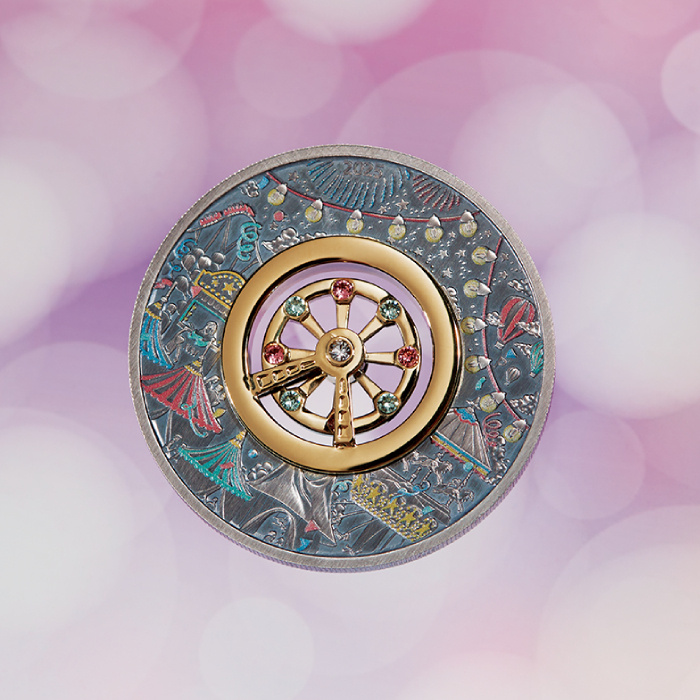 Tuvalu: Ferris Wheel kolorowany 2 uncje Srebra 2025 Antiqued Coin