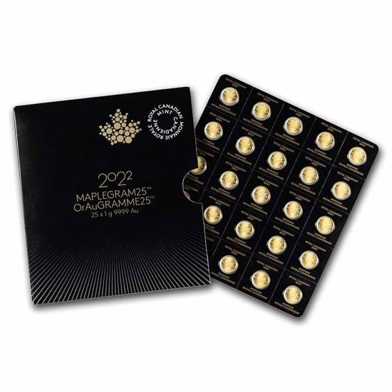 Kanadyjski Liść Klonowy 25 x 1 gram Złota 2022