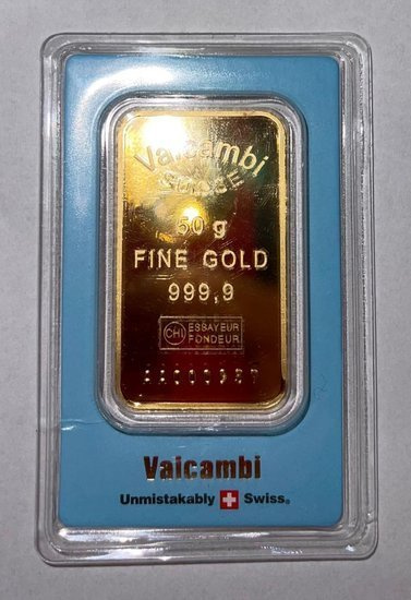 50 Gramów Sztabka Złota Valcambi Uszkodzony CertiPack