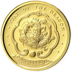 Bhutan: Anno lunare del Drago colorato 1/4 oncia d'oro 2024 Proof