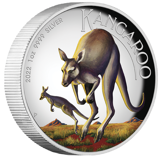 Australský klokan barevný 1 unce stříbra 2022 Proof High Relief