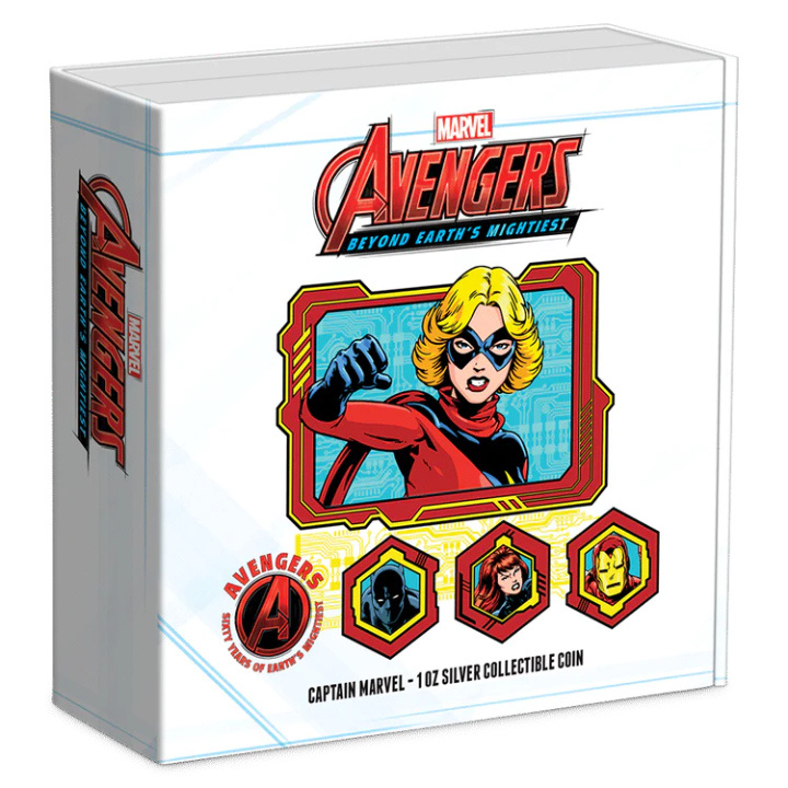 Niue: Marvel - Avengers 60th Anniversary 'Captain Marvel' coloreado 1 oz Plata 2023 Proof