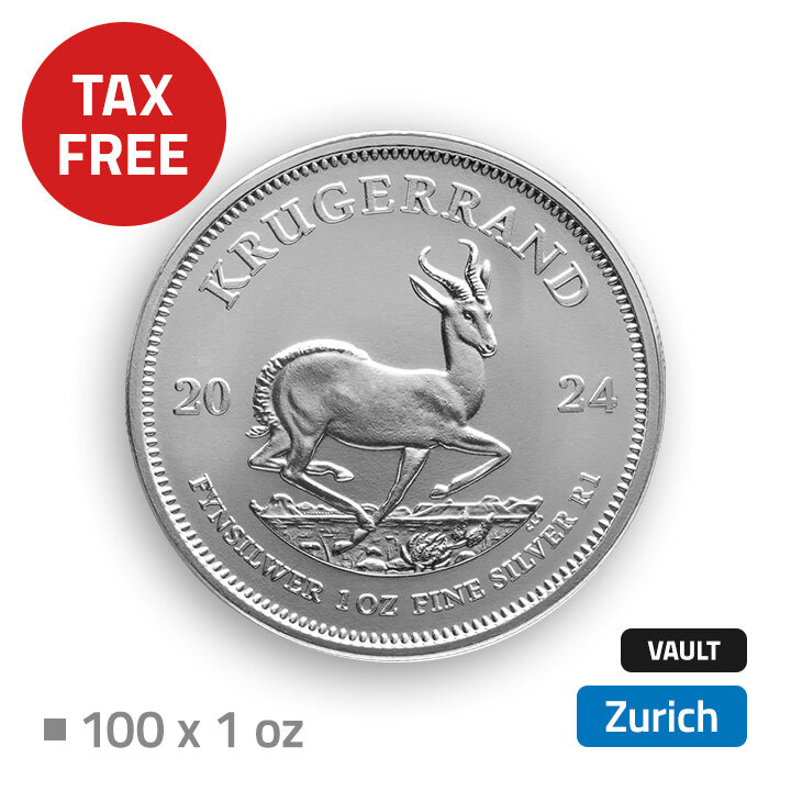Krugerrand 100 oz Plata - se encuentra en la tienda libre de impuestos de Zúrich (Loomis)