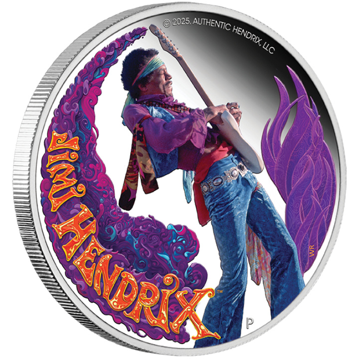 Tuvalu: Jimi Hendrix v barvě 1 unce stříbra 2025 proof