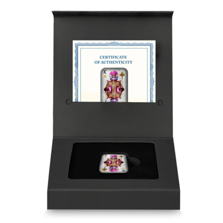 Asturmint: Poker Cards - King of Clubs coloured 2 oz Silver Bar 2024 Antique Finish