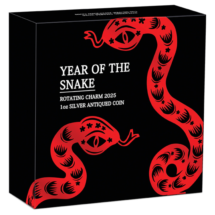 Tuvalu: Lunar III - Year of the Snake 1 oz Silver 2025 Rotating Charm Antiqued Coin