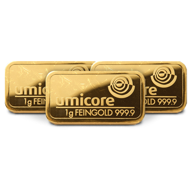 2 x 1 gramme lingot d'or Umicore