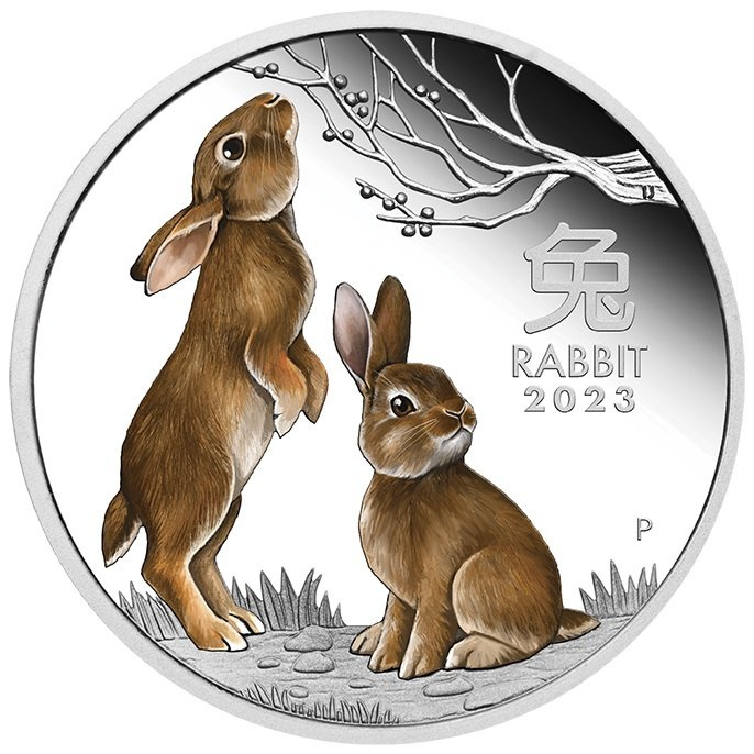 Perth Mint : Lunar III - Année du lapin coloré 1 once d'argent 2023 Proof