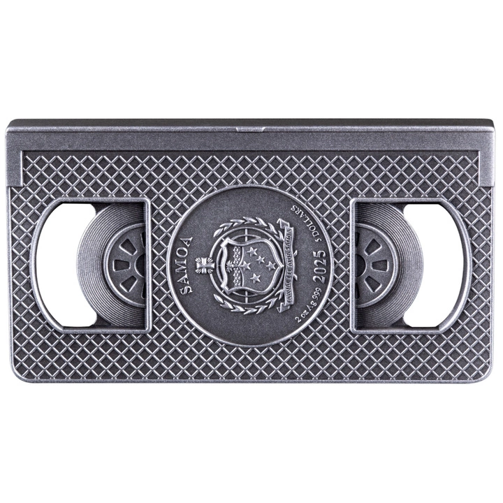 Samoa: The Goonies Cinta VHS colorida 2 oz Plata 2025 Moneda con forma envejecida
