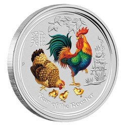 Lunar II: Year of the Rooster coloured 1 oz Silver 2017