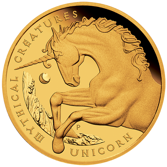 Creature mitiche: Unicorno 5 once d'oro 2021 Proof