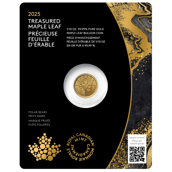 Kanadai juharlevél kincses 1/10 uncia arany 2025 jegesmedve titkos jel