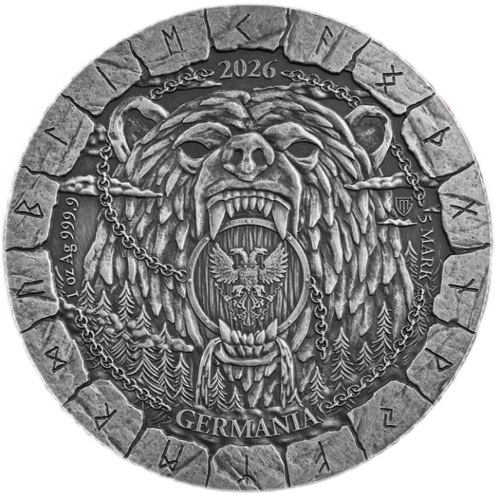 Srebrna Moneta Germania Mint: Bödvar Saga - Loss kolorowana 1 uncja Srebra 2026 Antiqued Coin