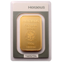 Slitka Heraeus 100 gramů zlata LBMA