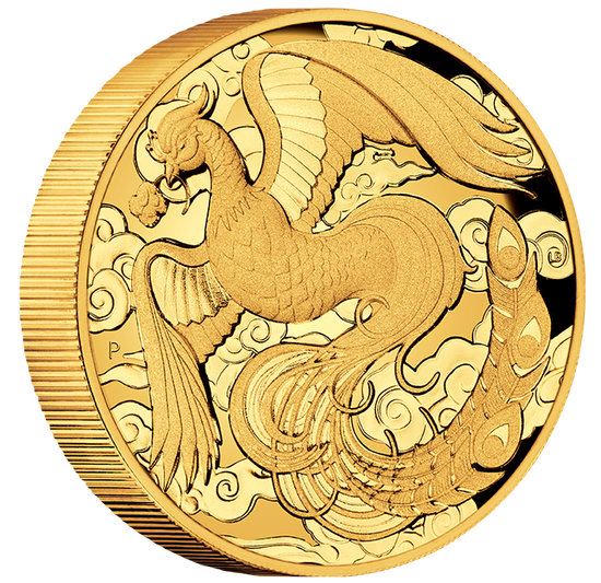 Čínské mýty a legendy: Fénix 2 unce zlata 2022 Proof High Relief