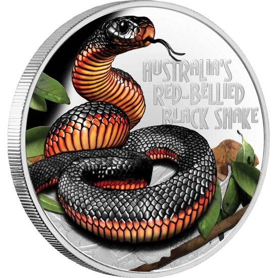Tuvalu: Deadly and Dangerous Red-bellied Black Snake coloured 1 oz Silver 2022 Proof
