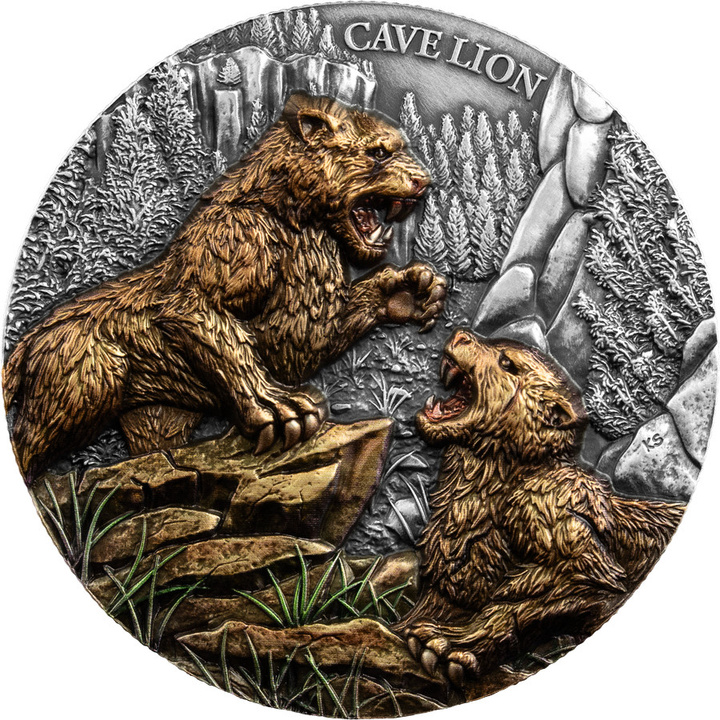 Germania Mint: Megafauna – Cave Lion Coloured 2 oz Silver 2026 Antiqued Coin