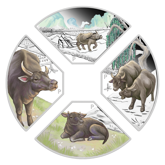 Tuvalu: Year of the Ox Quadrant Four-Coin Set 1oz Silber 2021 Proof