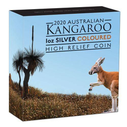 Kangourou australien 1 once d'argent 2020 Proof Coloré Haut relief