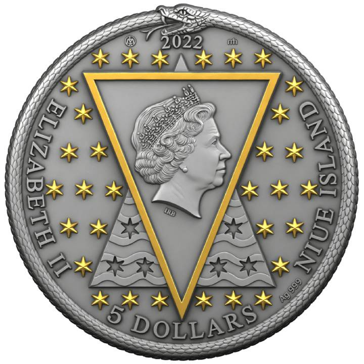 Niue: The Alchemists - Dr. J. Dee "Ars Speculum" $5 Silber 2022 Antique Finish