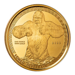 Congo: Gorilla dal dorso argentato 1 oncia d'oro 2022 Proof