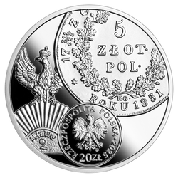 A lengyel pénzérme története – 5 zloty a Novemberi felkelés időszakából, 20 zł, ezüst, 2025, tükörveret (proof), díszmappa/etui.