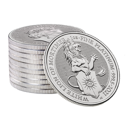 The Queen’s Beasts: The White Lion of Mortimer 1 oz Platinum 2021 PAKET 10 Stück