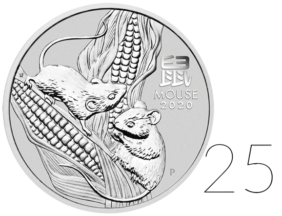 Lunar III: Año del Ratón 5 oz Plata PAQUETE DE 25 PAQUETES 2020