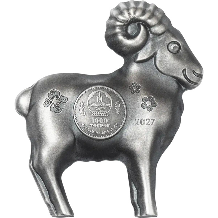 Srebrna Moneta Lunar Year - Fluffy Silver Sheep 1 uncja Srebra 2027 Antiqued Shaped Coin