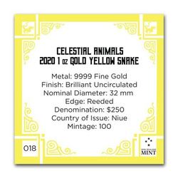 Niue: Animali celesti - Serpente verde 1 oncia d'oro 2020