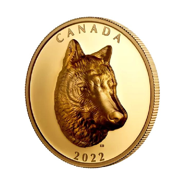 Kanada: Timber Wolf Zlato 2022 Extraordinarily Proof High Relief