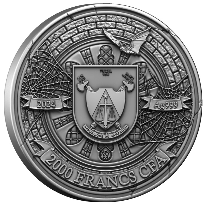 Cameroon: Midnight Seduction coloured 2000 CFA Francs Silver 2024 High Relief Antiqued Coin