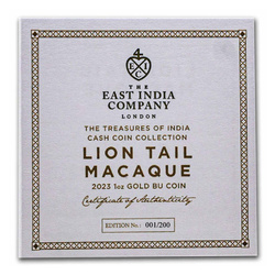 St Helena: Cash India Wildlife - Lion Tailed Macaque 1 oz Gold 2023