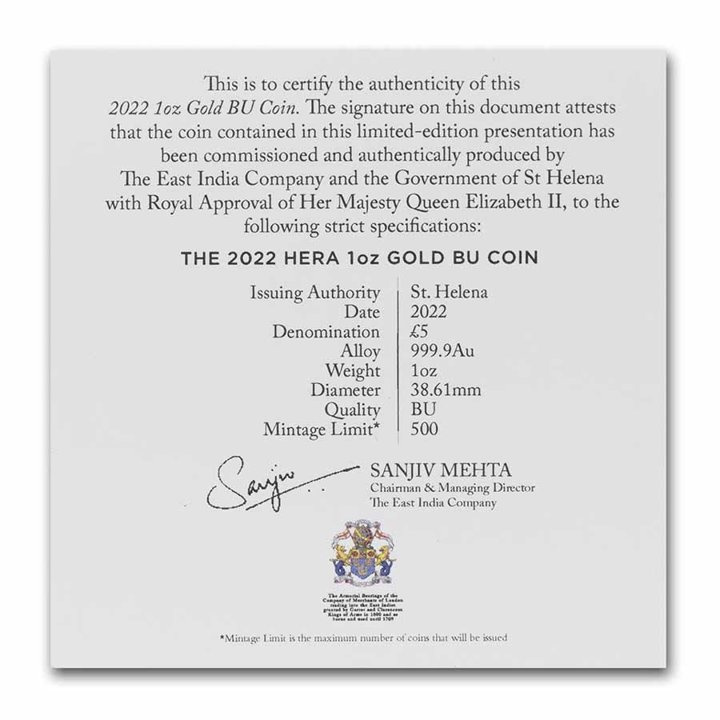 Szent Ilona: Istennő – Héra és a páva 1 uncia arany 2022