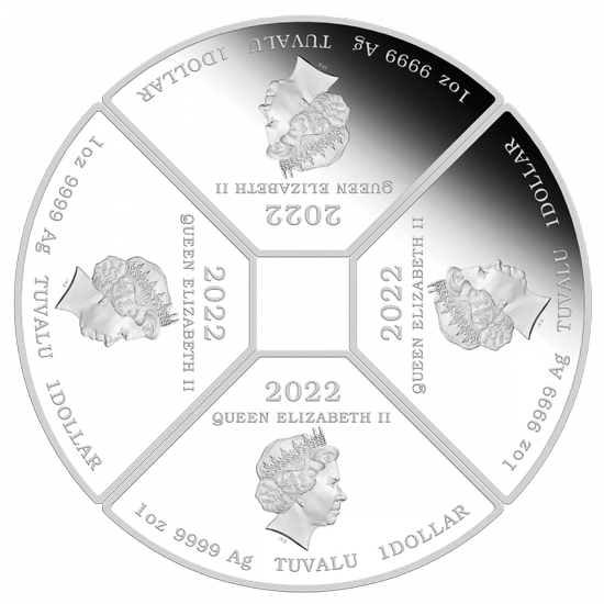Tuvalu: Anno del Tigre Quadrant colorato 1 oncia d'argento 2022 Proof