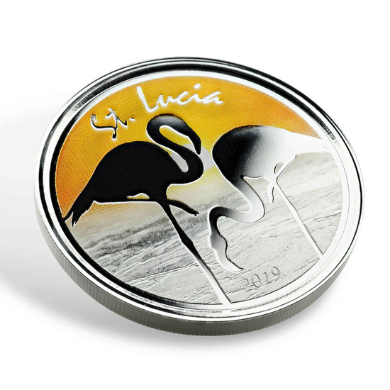 St. Lucia: Flamingo kolorowany 1 oz Silver 2019 Proof