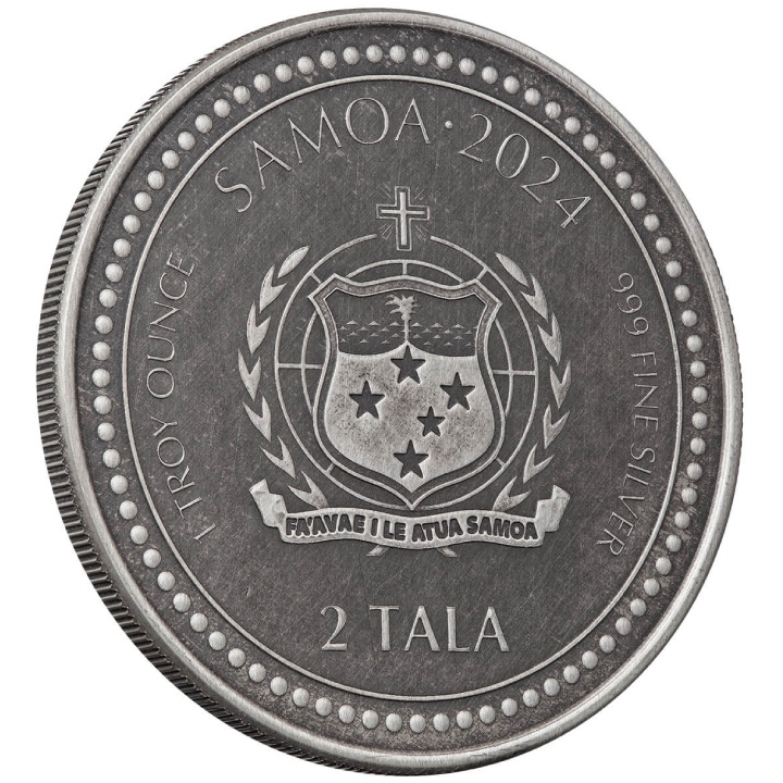 Samoa: Año del Dragón 1 oz Plata 2024 Antiqued Coin
