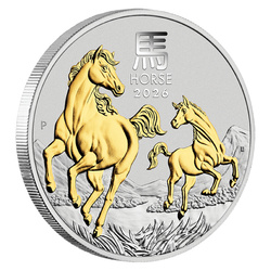 Perth Mint: Lunar III - Rok Konia pozłacany 1 uncja Srebra 2026 (w etui)