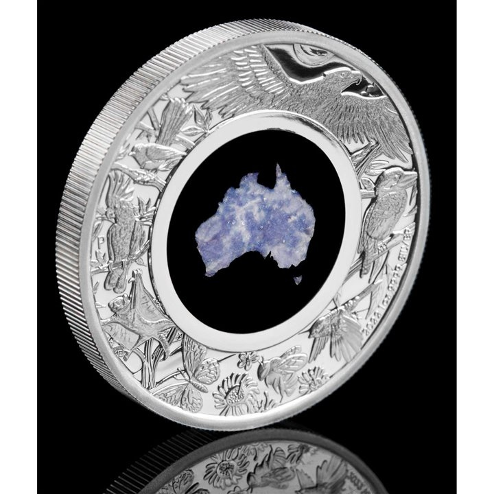 Great Southern Land 1 once d'argent 2022 Proof (pièce avec lépidolite bleue)