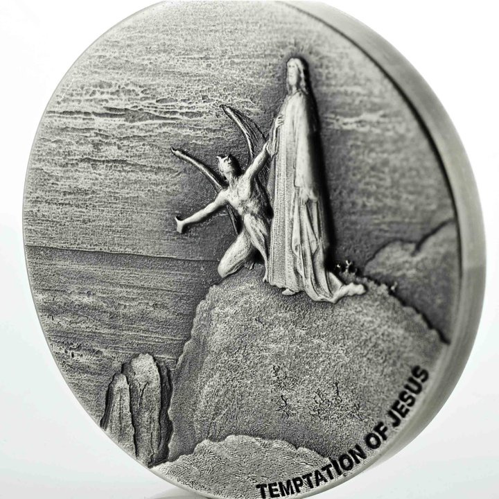 Niue: Bíblica - La tentación de Jesús 2 onzas Silver 2018 Proof Antiqued Coin