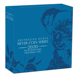Koala 1 oz Plata 2020 Alto Relieve Incrustación