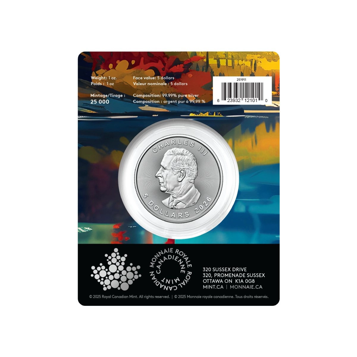 Canadian Maple Leaf Treasured 1 oz Silver 2025 Wolf Privy Mark