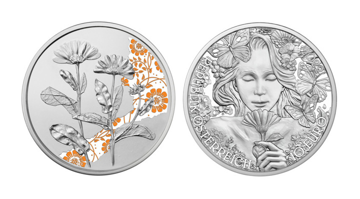 Marigold barevná 10 Euro stříbro 2022 Proof