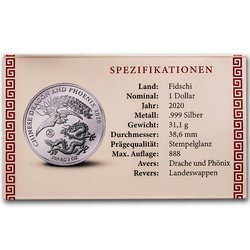 Fiji: Chinese Dragon & Phoenix zestaw 2 monet - 1 gram Złota i 1 uncja Srebra 2020 Proof