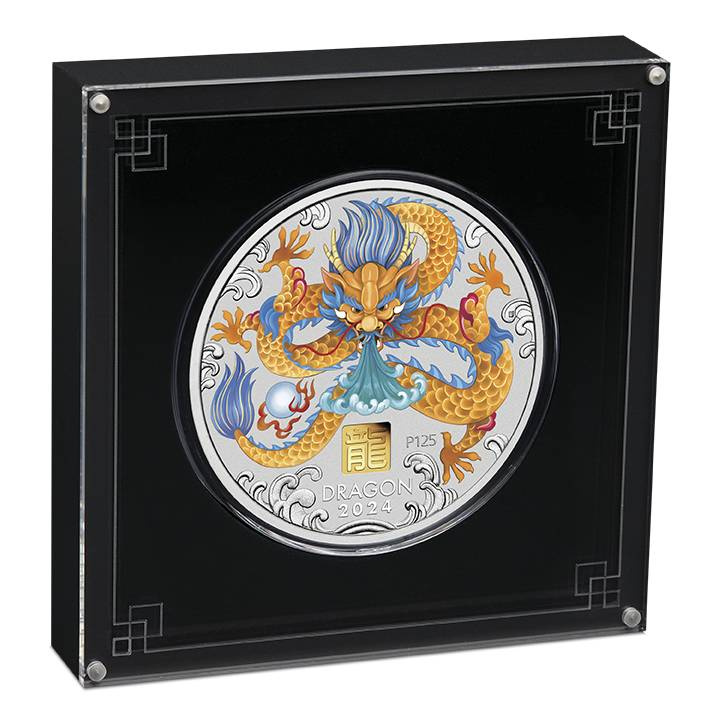 Perth Mint: Lunar III - A sárkány éve színes 1000 gramm ezüst 2024 Arany titkos jel