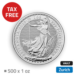 Britannia 500 oz Silber – erhältlich im Duty-Free-Magazin in Zürich (Brink's)